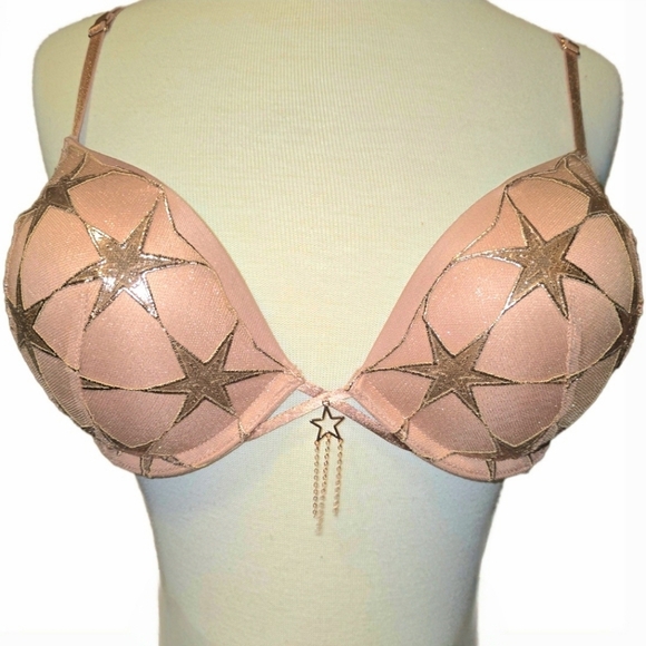 🆕Victoria's Secret Rose Gold Starstruck Bombshell, Garter & Thong - 32D/XS-S/S - Picture 2 of 16